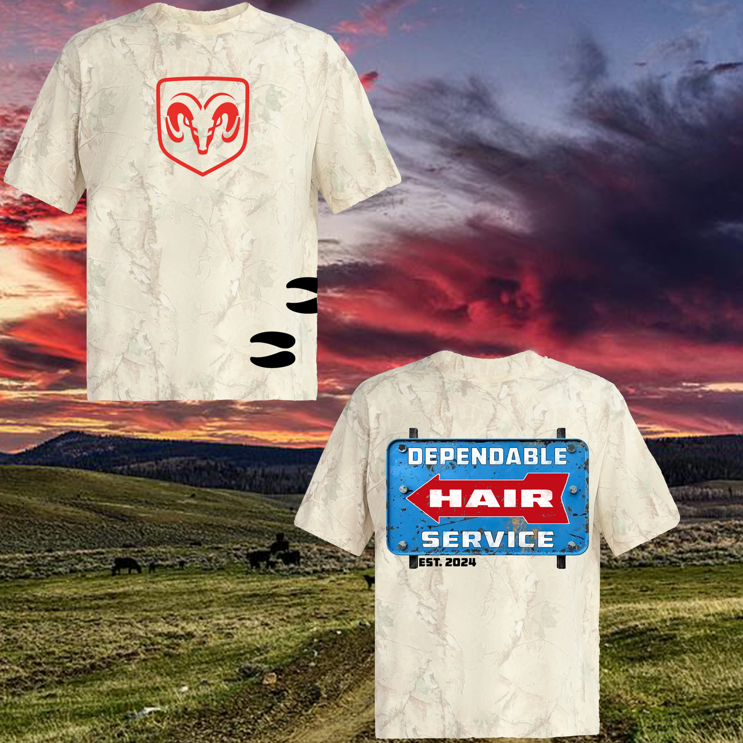 Dodge Dependable Hair Service Camo Tee